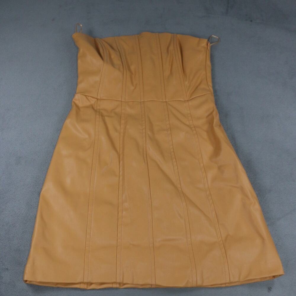 ZARA Faux Women's Leather Strapless Mini Dress Camel Tan Size XS New With Tags